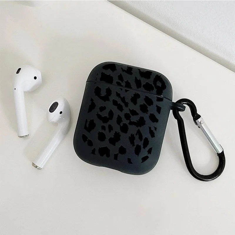 Black Leopard Print Earphone Case for Airpods Pro 2/Pro Silicone Protective Cover for Apple Airpods 4 1/2 3 Case