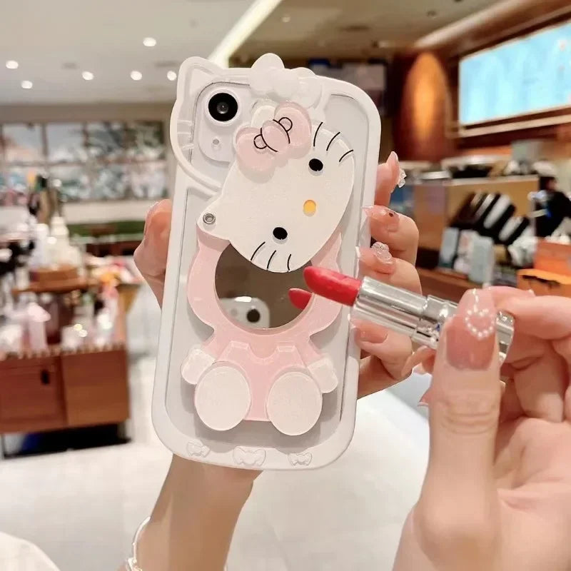 Sanrio Hello Kitty Shockproof Case For iPhone 16 15 14 13 11 12 Pro XS Max XR 7 8 Plus With Cosmetic Mirror Transparent Cover