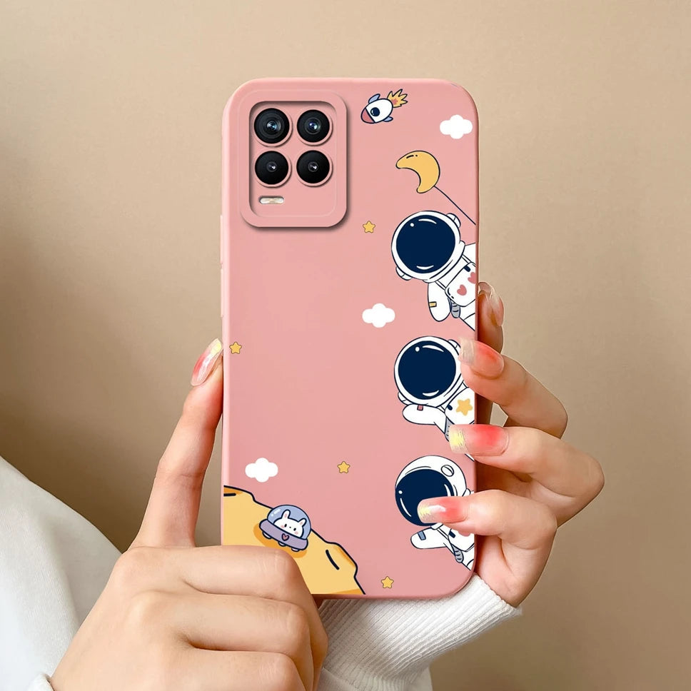 Cases For Realme 8 Pro 4G Shell Lovely Cartoon Astronaut Pattern Soft Liquid Silicone Phone Covers For Realme8 8Pro Fundas Coque