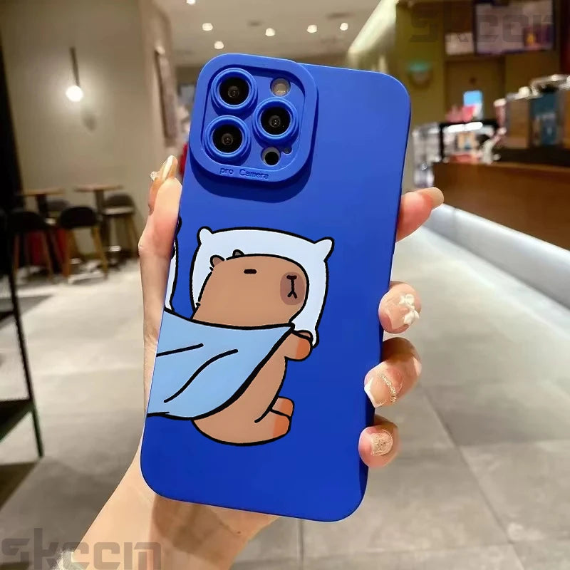 Cute Cartoon Capybara Couple Phone Case For iPhone 15 Pro Max 16 14 11 13 12 XS X XR 16E 7 8 Plus Shockproof Bumper Cover