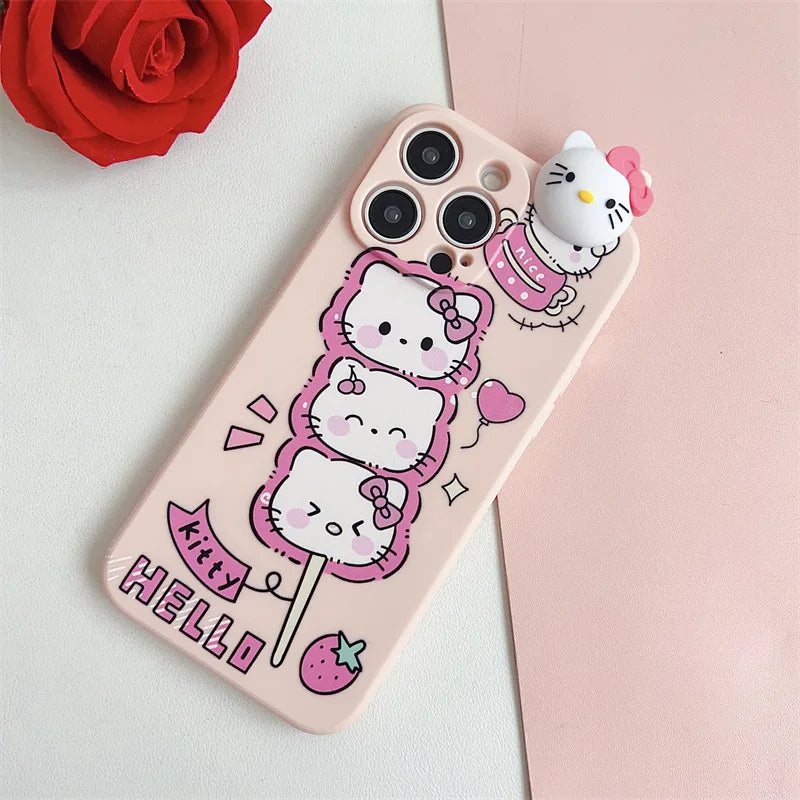 Hello Kitty Sanrio doll Hanging rope pink Phone Case For iPhone 15 14 13 12 11 Pro Max Xr Xs 15 14 Plus Case Cute cartoon Cover
