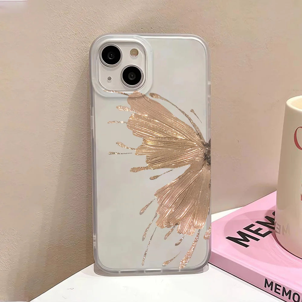 Gold Butterfly Soft TPU Case For iPhone 13 11 12 14 15 17 16 Pro Max Funda iPhone 12 13 Mini Plus Translucent Clear Phone Cover