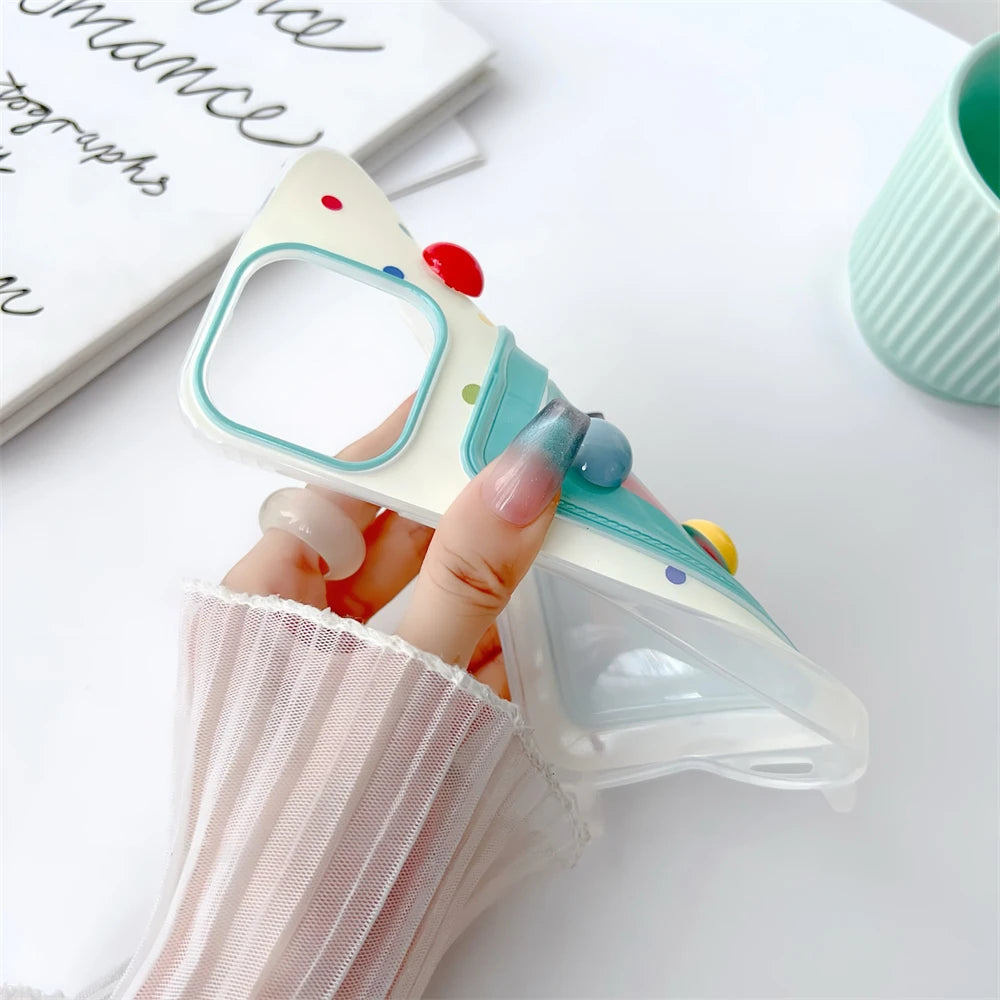 Japan Cute color bean card bag wrist strap silicone phone case for iphone 15 Pro Max 11 12 13 14 Xs Xr cartoon protection cover