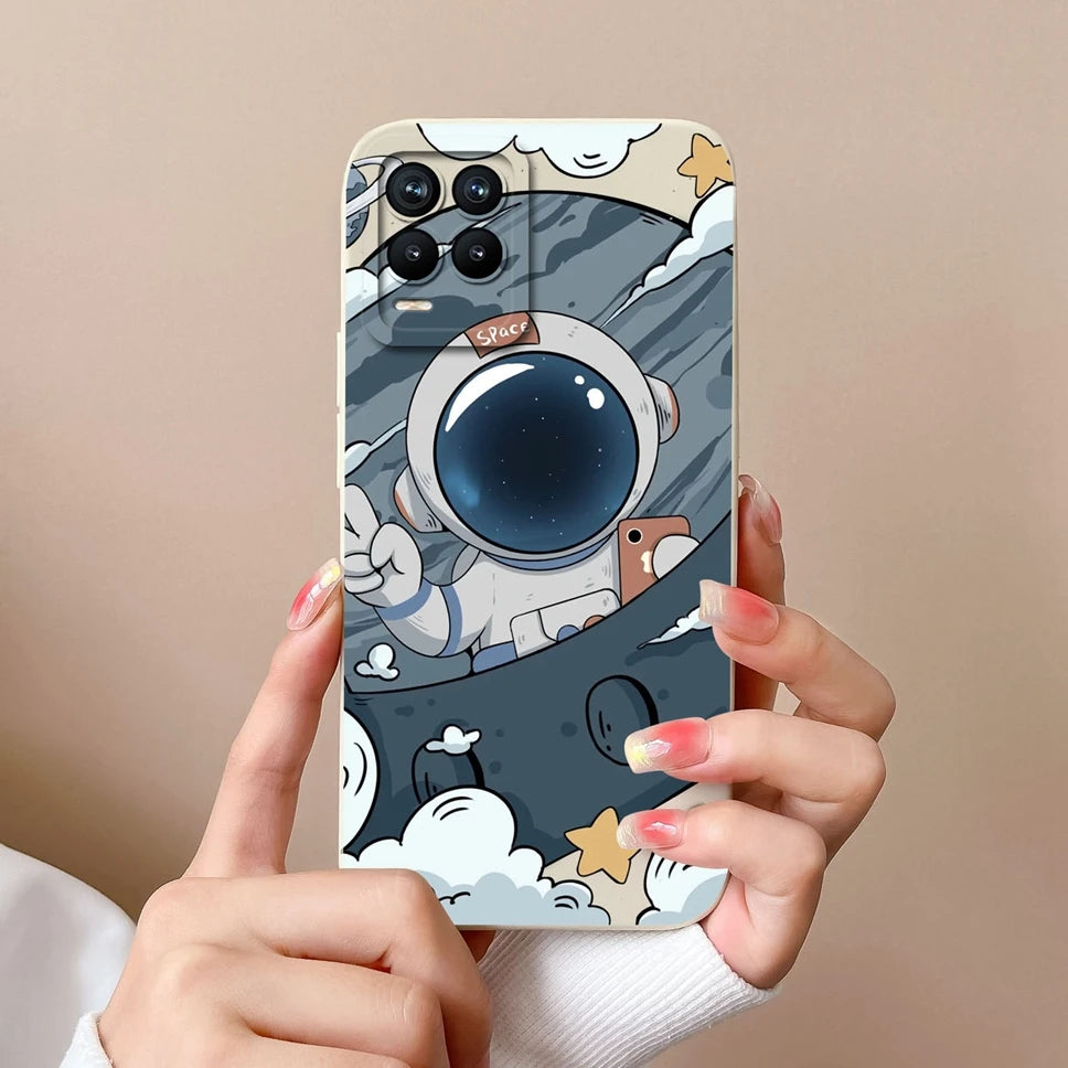 Cases For Realme 8 Pro 4G Shell Lovely Cartoon Astronaut Pattern Soft Liquid Silicone Phone Covers For Realme8 8Pro Fundas Coque