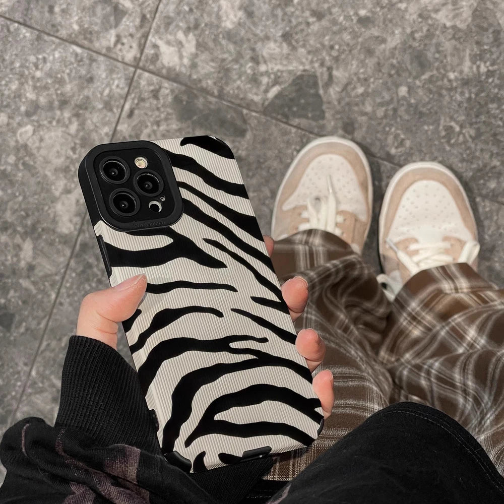 Fashion Zebra Stripe Silicone Phone Case For iPhone 13 14 15 Pro Max 11 12 Mini X XS XR 7 8 Plus SE Soft Shockproof Full Cover