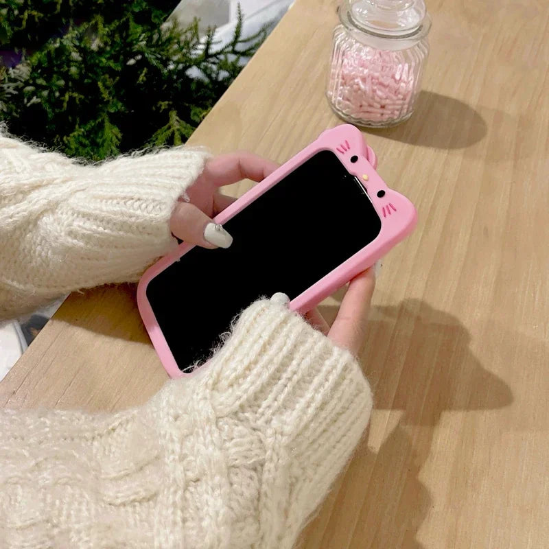 3D Cute Cartoon  Sanrio Hello Kitty Relieve Stress Phone Case For iPhone 15 14 13 12 11 Pro Max Shockproof Soft Silicone Cover