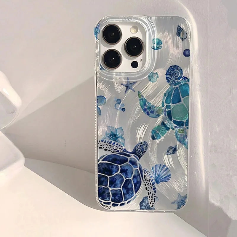 Summer Turtle Chiffon Texture Phone Case for Xiaomi Redmi Note 14 13 12 11 Pro Plus 5G 12S 11S 10 Redmi 14C 13C Glossy Cover