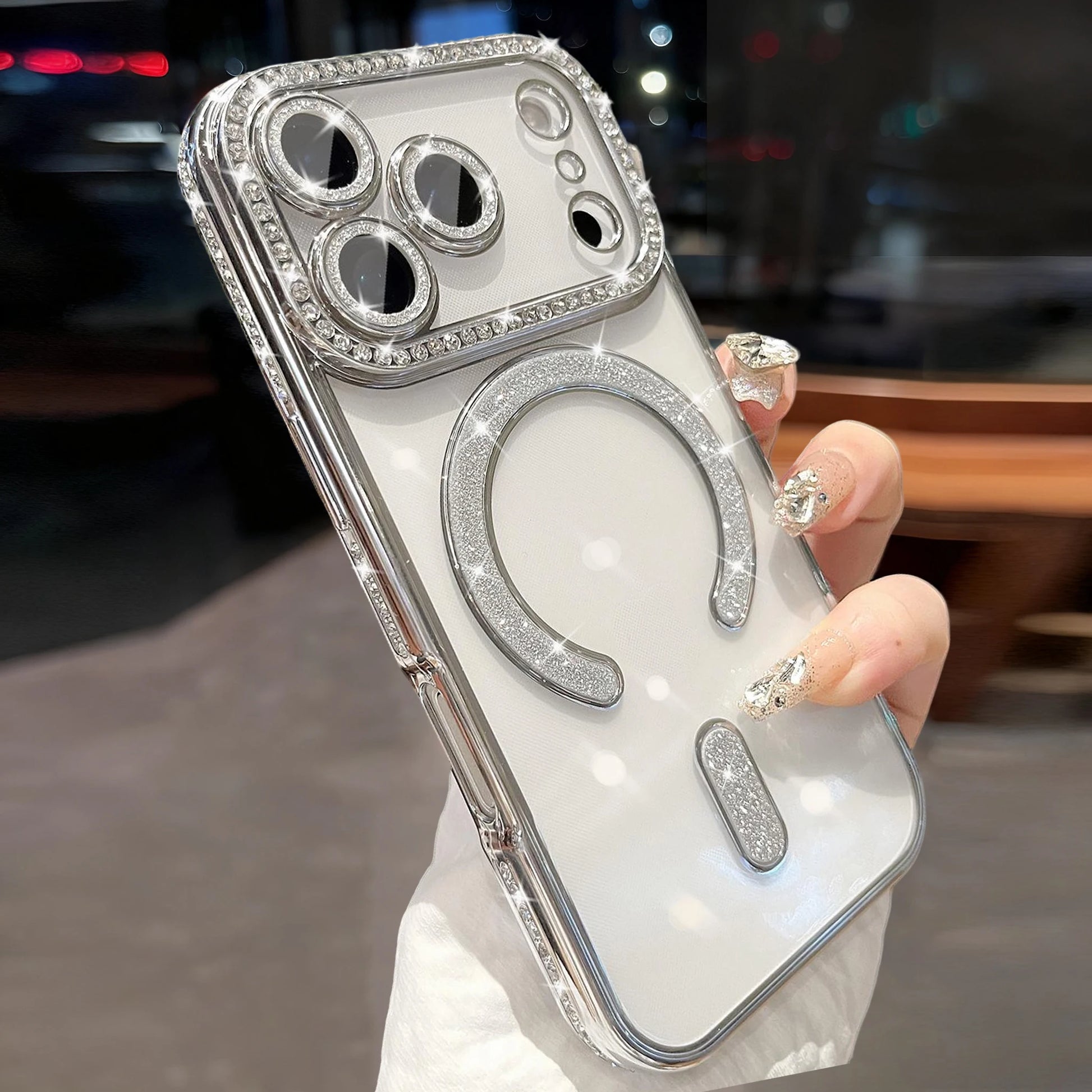 Luxury Slim Transparent Glitter PC Case for iPhone 17 16 15 14 11 13 12 Pro Max 17 Pro Cases Clear Camera Lens Protector  Cover