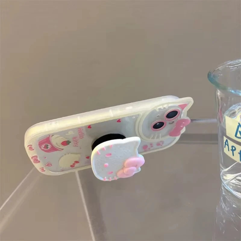 MINISO Sanrio Hello Kitty Stand Phone Cases For iPhone 16 15 14 11 13 12 Pro Max XR XS 8 Plus Original Shockproof Cover Y2K Case