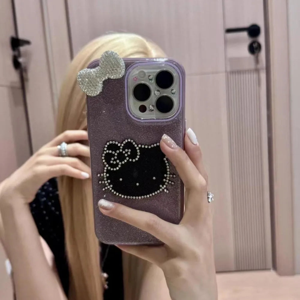 Girly Heart Hello Kitty Anime Kawaii Sanrio Diamond Pendant Phone Case Cute Cartoon Suitable for iphone Apple 16promax Cover
