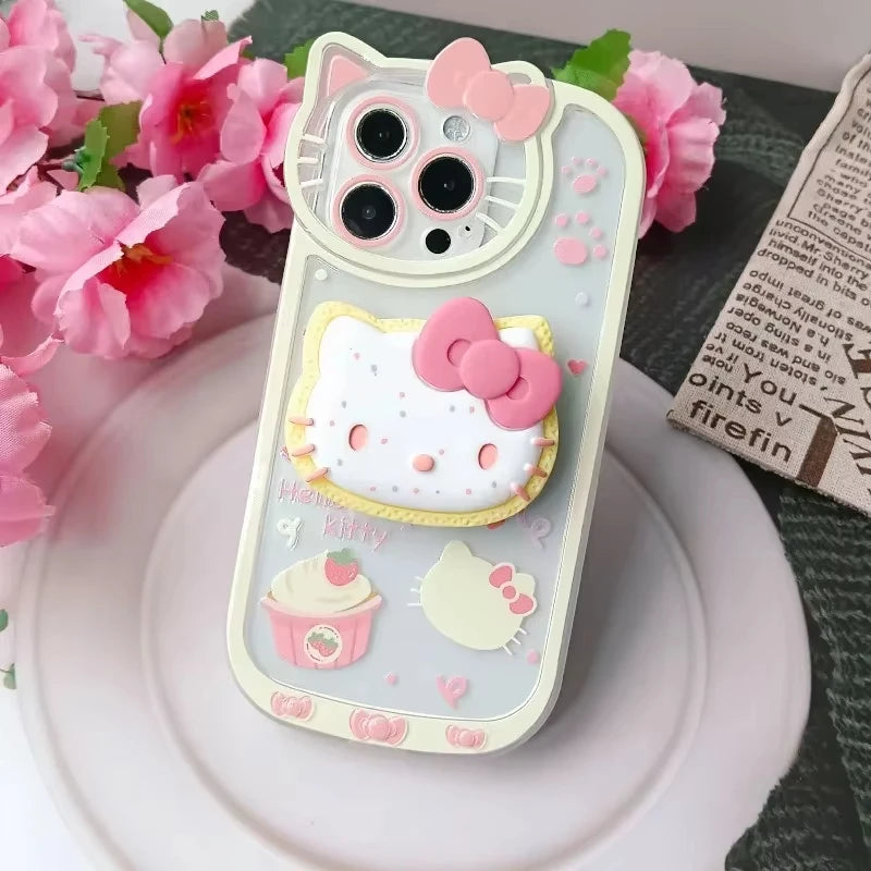MINISO Sanrio Hello Kitty Stand Phone Cases For iPhone 16 15 14 11 13 12 Pro Max XR XS 8 Plus Original Shockproof Cover Y2K Case