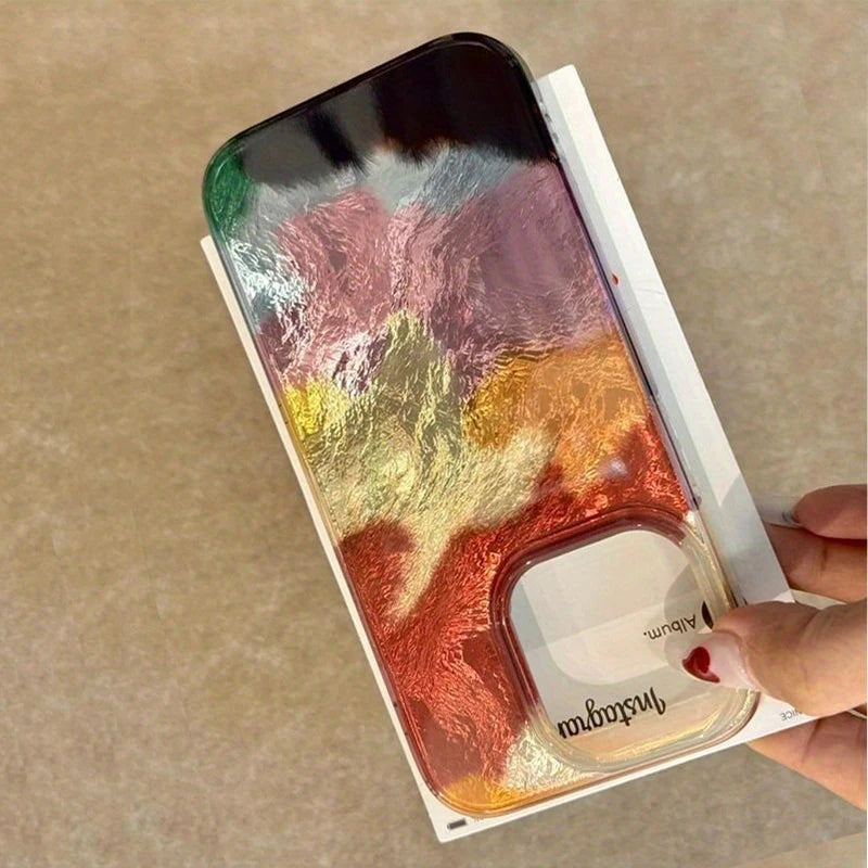 Art Color Gradient Tin Paper Pattern Glacier Case For iPhone 17 16 15 14 13 12 11 Pro Max XS XR 7 8 Plus Shockproof Bumper Cover