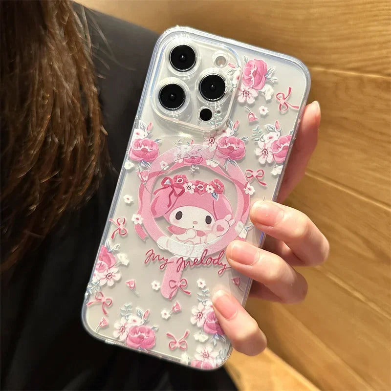 Sanrio Hello Kitty Cinnamon Case For iPhone 11 12 13 14 15 Pro Max Mini X XS XR 8 7 Plus SE 2020 Clear Magsafe Magnetic Cover