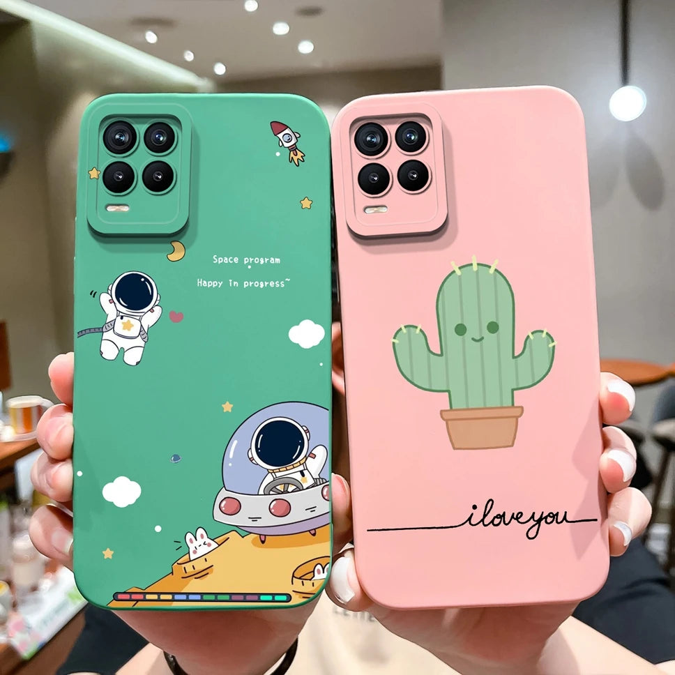 Cases For Realme 8 Pro 4G Shell Lovely Cartoon Astronaut Pattern Soft Liquid Silicone Phone Covers For Realme8 8Pro Fundas Coque