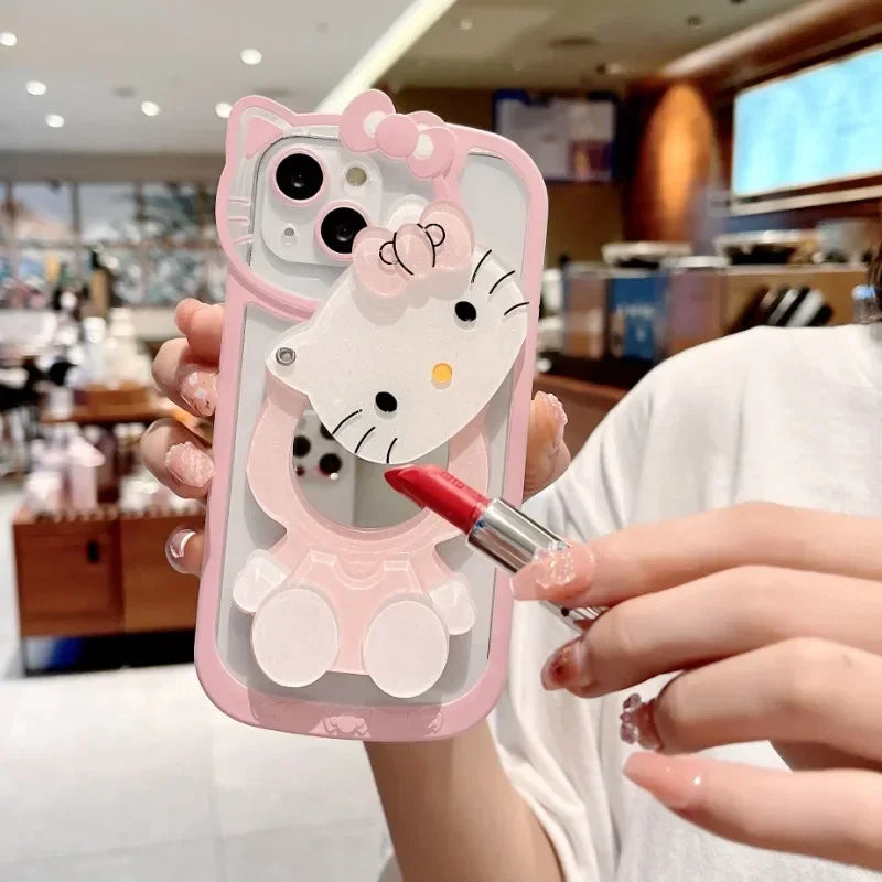 Sanrio Hello Kitty Shockproof Case For iPhone 16 15 14 13 11 12 Pro XS Max XR 7 8 Plus With Cosmetic Mirror Transparent Cover