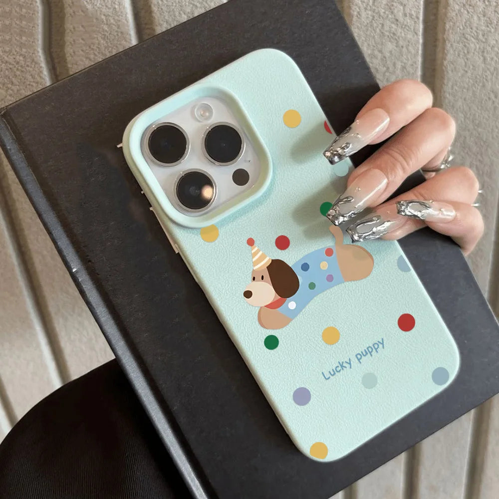 Cute Cartoon Black Cat Dots Leather Phone Case For iPhone 11 Case iPhone 16 14 12 15 13 Pro Max 16 15 Plus Soft Silicone Cover