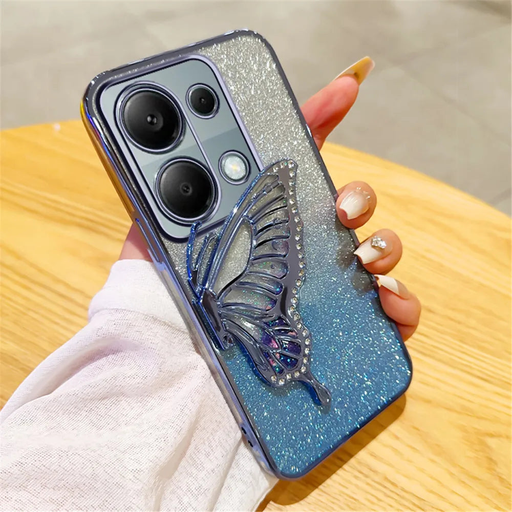 Note14 Quicksand Butterfly Stand Gliitter Case For Xiaomi Redmi Note 14 Pro Plus Note 13 14C 13C 14T POCO X7 X6 C65 Soft Cover