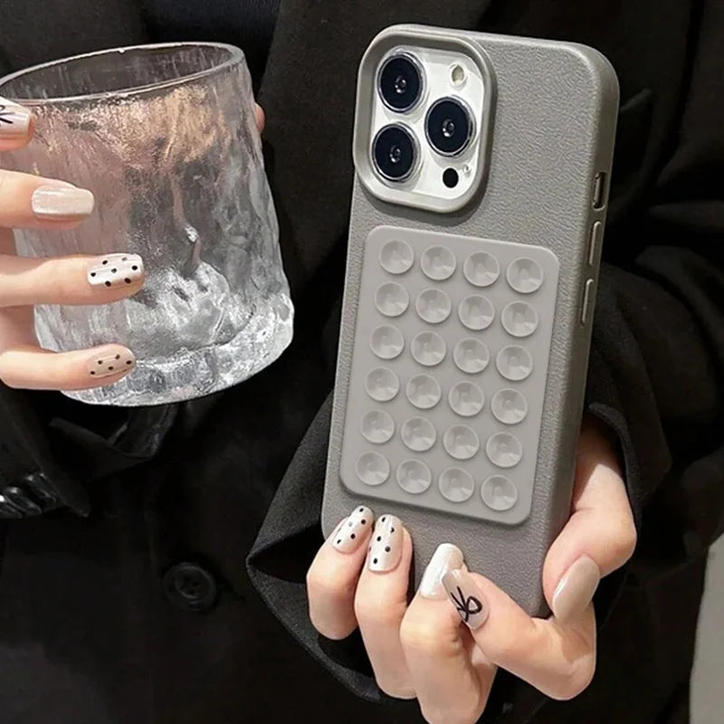 Luxury 3D Suction Cup Stand Litchi Pattern Phone Case For iPhone 16 15 14 Pro Max Plus 11 12 13 Pro 14 15 Plus XR XS 16E Cover