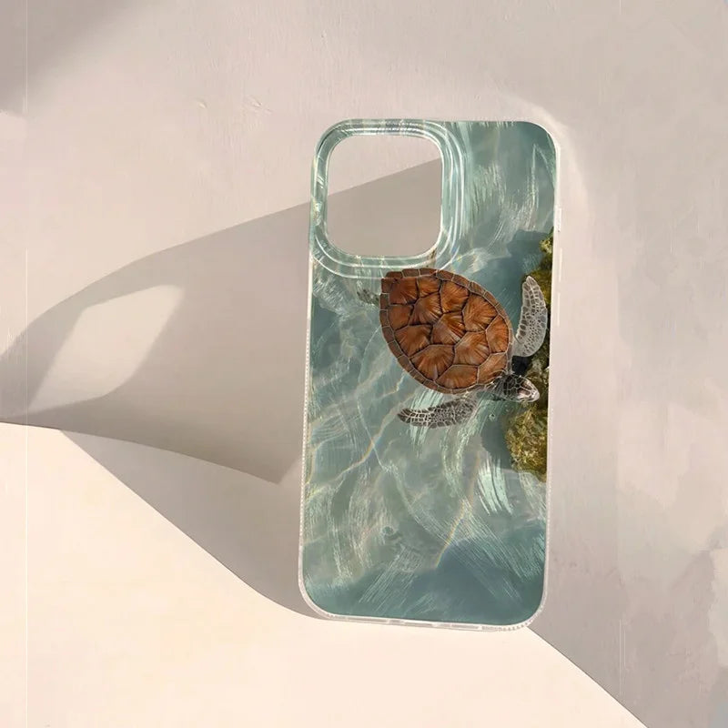 Summer Turtle Chiffon Texture Phone Case for Xiaomi Redmi Note 14 13 12 11 Pro Plus 5G 12S 11S 10 Redmi 14C 13C Glossy Cover