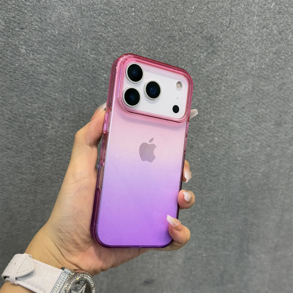 Flash Gradient Transparent Phone Case For iPhone 17 16 15 14 13 12 Pro Max 17Air Minimalist Clear Soft Edge Shockproof Cover