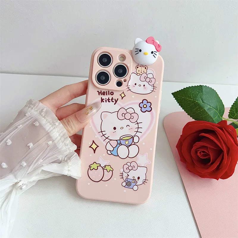 Hello Kitty Sanrio doll Hanging rope pink Phone Case For iPhone 15 14 13 12 11 Pro Max Xr Xs 15 14 Plus Case Cute cartoon Cover