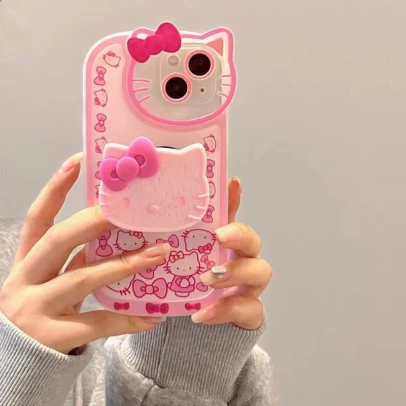 MINISO Sanrio Hello Kitty Stand Phone Cases For iPhone 16 15 14 11 13 12 Pro Max XR XS 8 Plus Original Shockproof Cover Y2K Case