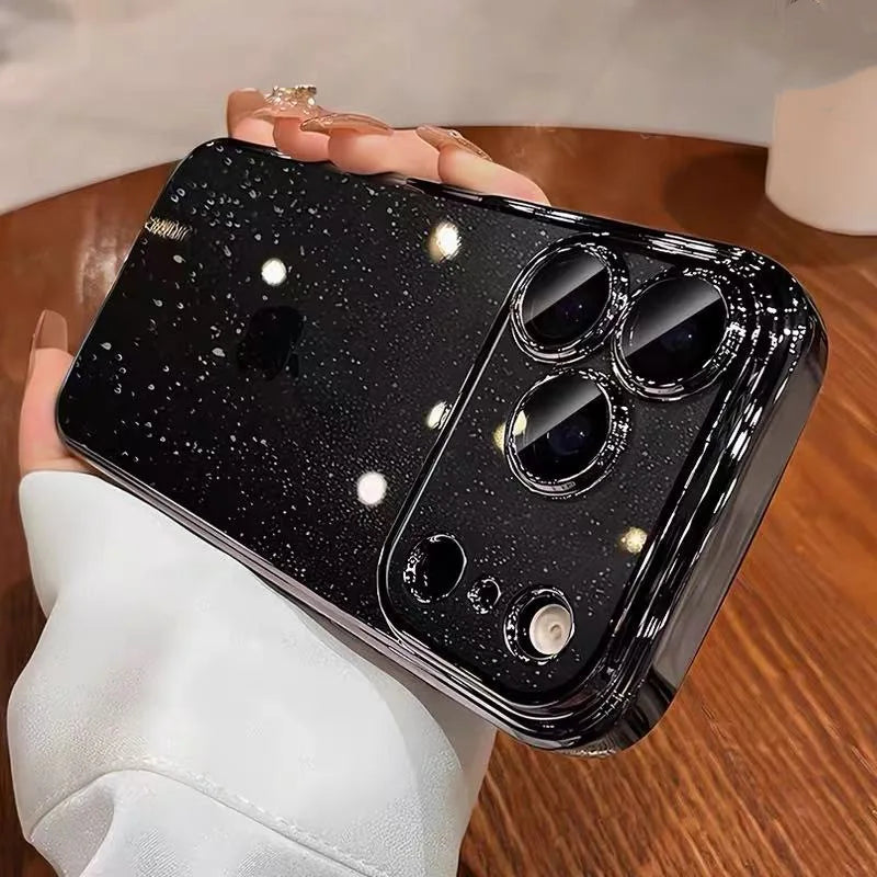 Luxury Slim Transparent Glitter PC Case for iPhone 17 16 15 14 11 13 12 Pro Max 17 Pro Cases Clear Camera Lens Protector  Cover