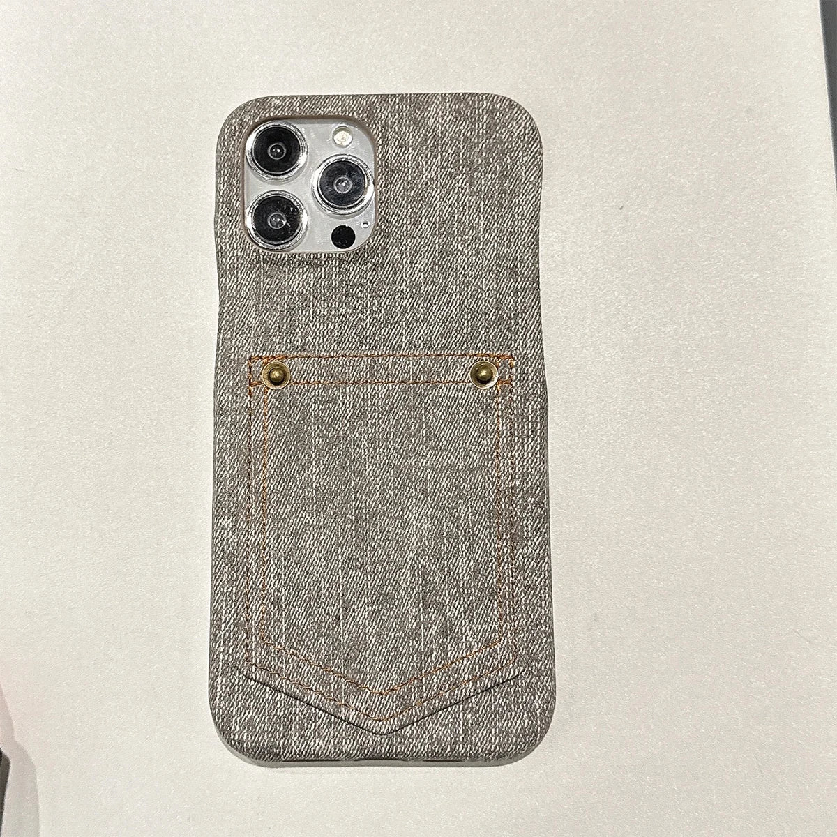 Luxury Denim Leather Card Bag Case For iPhone 15 14 13 12 11 Pro Max