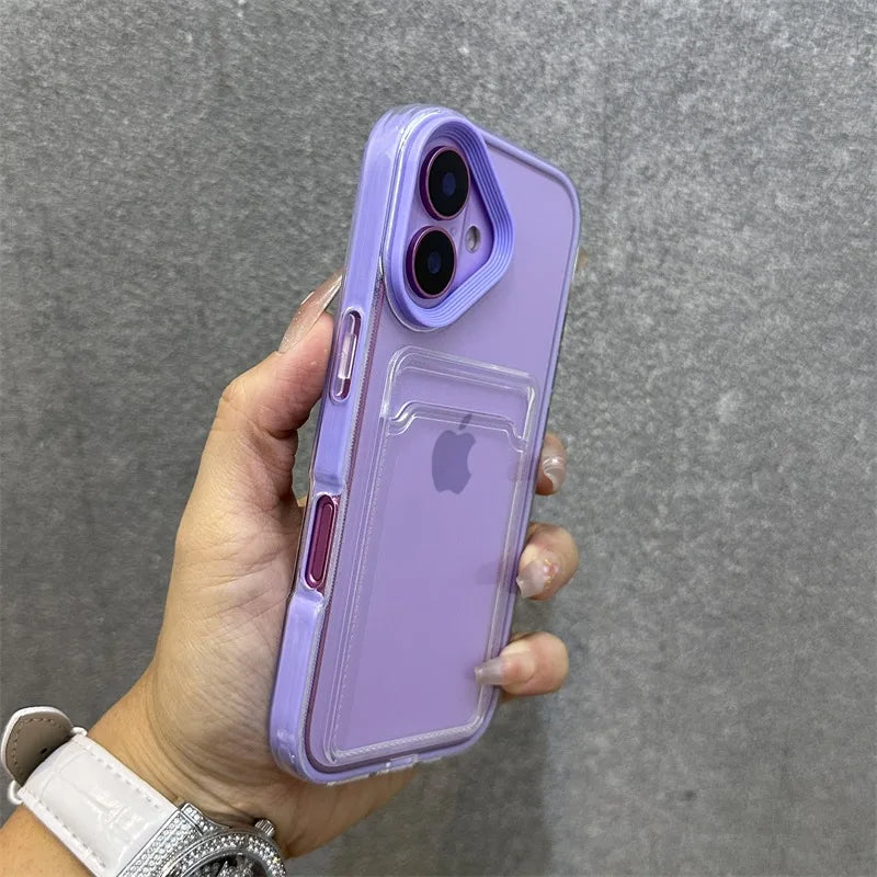 Luxury Card Slot Bag Clear With lanyard Phone Case For iPhone 11 12 13 14 15 Pro Max 16 Plus XS Shockproof Bumber Soft TPU Cover
