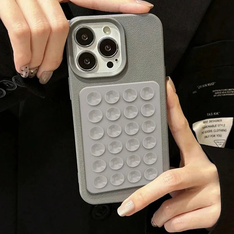 Luxury 3D Suction Cup Stand Litchi Pattern Phone Case For iPhone 16 15 14 Pro Max Plus 11 12 13 Pro 14 15 Plus XR XS 16E Cover