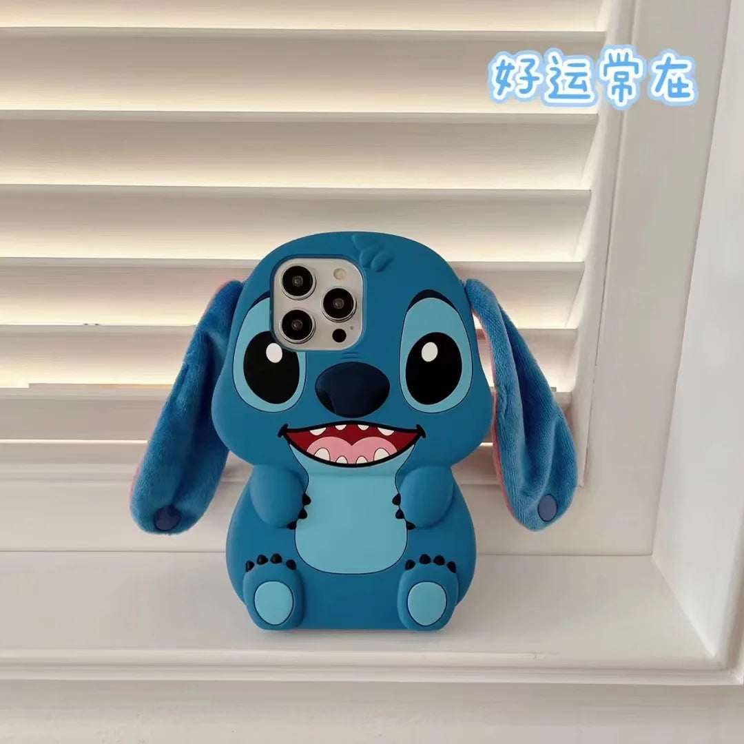 Disney Stitch Cartoon Long Ears 3D Soft Silicone Phone Cases Shockproof Cover for IPhone 15 14 Plus 16 12 13 Pro Max 11 Gifts