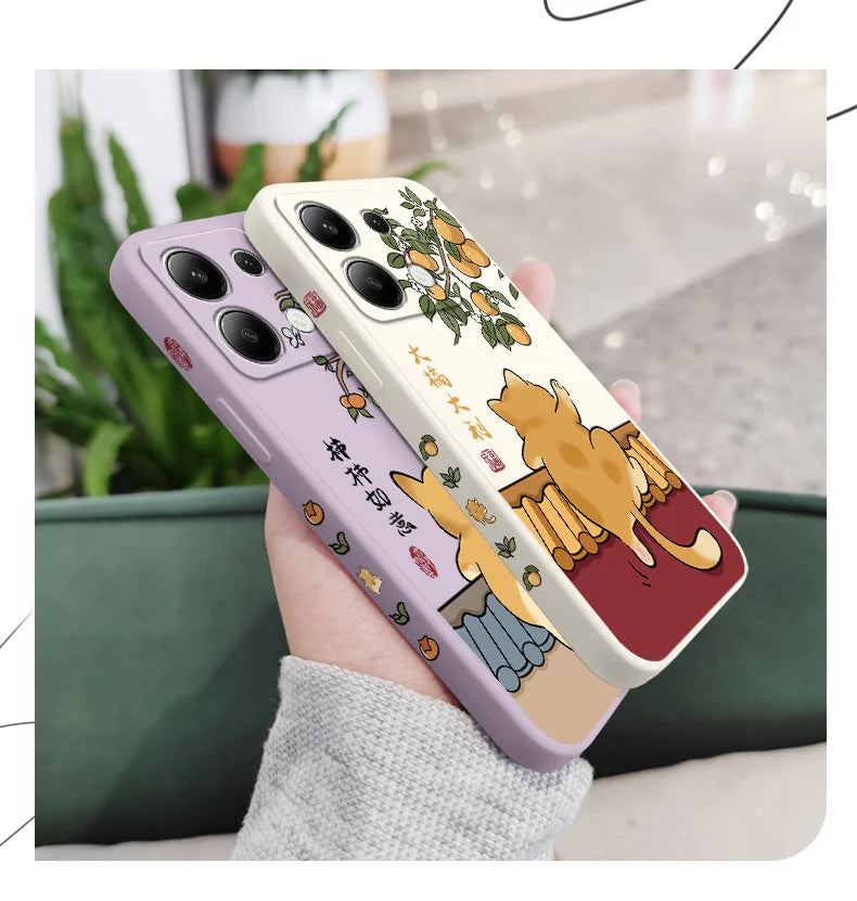 Cute Lively Cat Phone Case For Xiaomi Redmi Note 14 13 12 12S 11 11S 10 10S 9 9S Pro Plus 4G 5G Liquid Silicone Cover