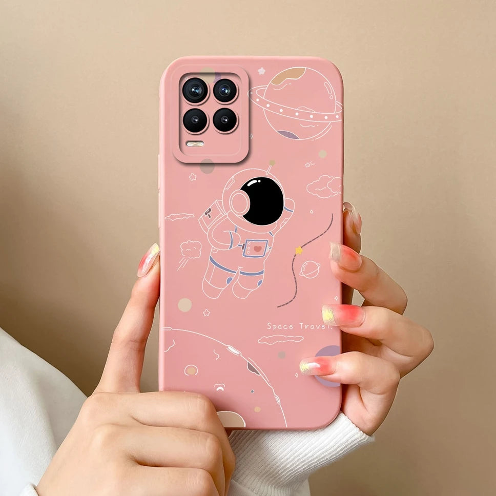Cases For Realme 8 Pro 4G Shell Lovely Cartoon Astronaut Pattern Soft Liquid Silicone Phone Covers For Realme8 8Pro Fundas Coque