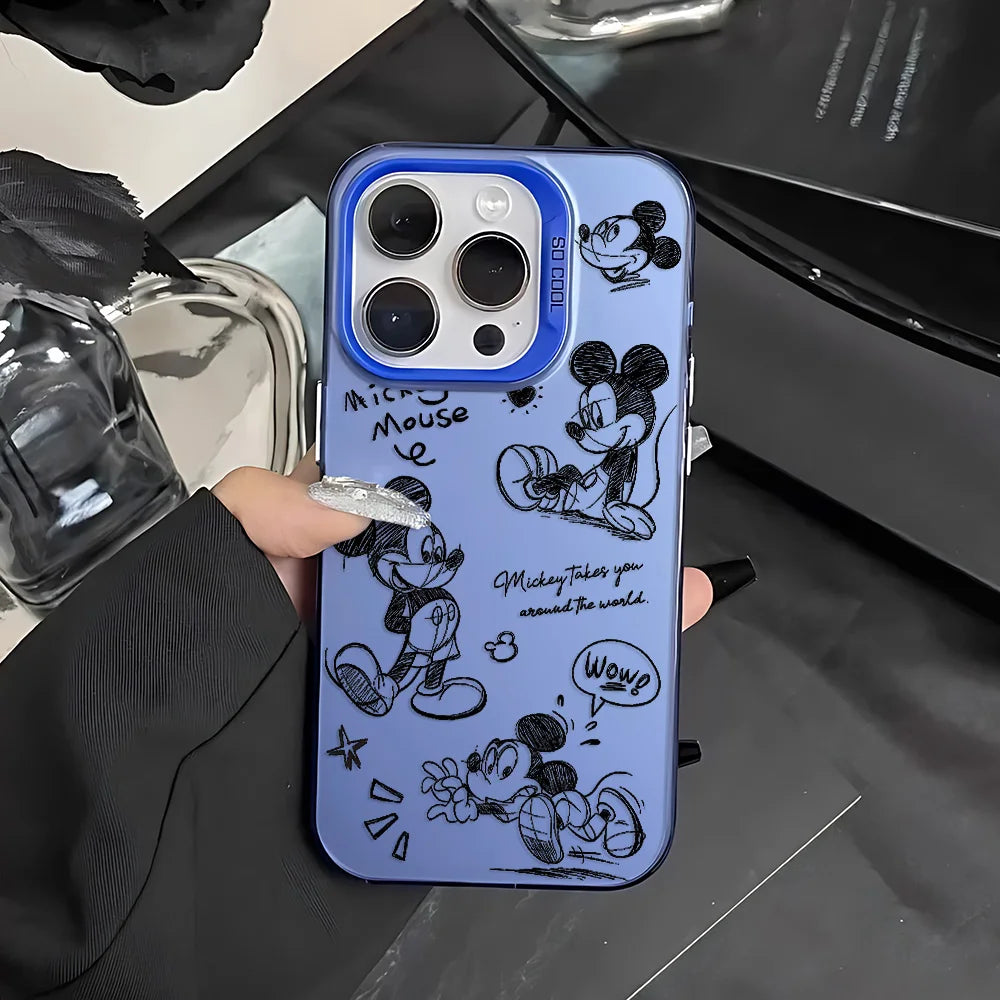 Line Retro Mickey Minnie Phone Case For Xiaomi Redmi Note 7 8 9 9S 10 11 12 13 14 Pro Plus 4G 5G Anti Fall Matte Back Cover