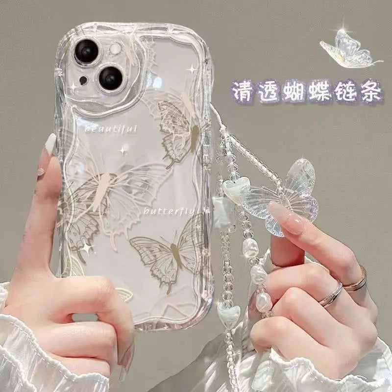Butterfly Hand Chain Phone Case For Samsung Galaxy A55 A15 A54 A35 A24 A14 A34 A25 S25 S24 Ultra S22 S21 Plus S20 S23 FE Cover