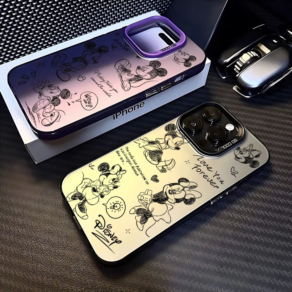 Line Retro Mickey Minnie Phone Case For Xiaomi Redmi Note 7 8 9 9S 10 11 12 13 14 Pro Plus 4G 5G Anti Fall Matte Back Cover