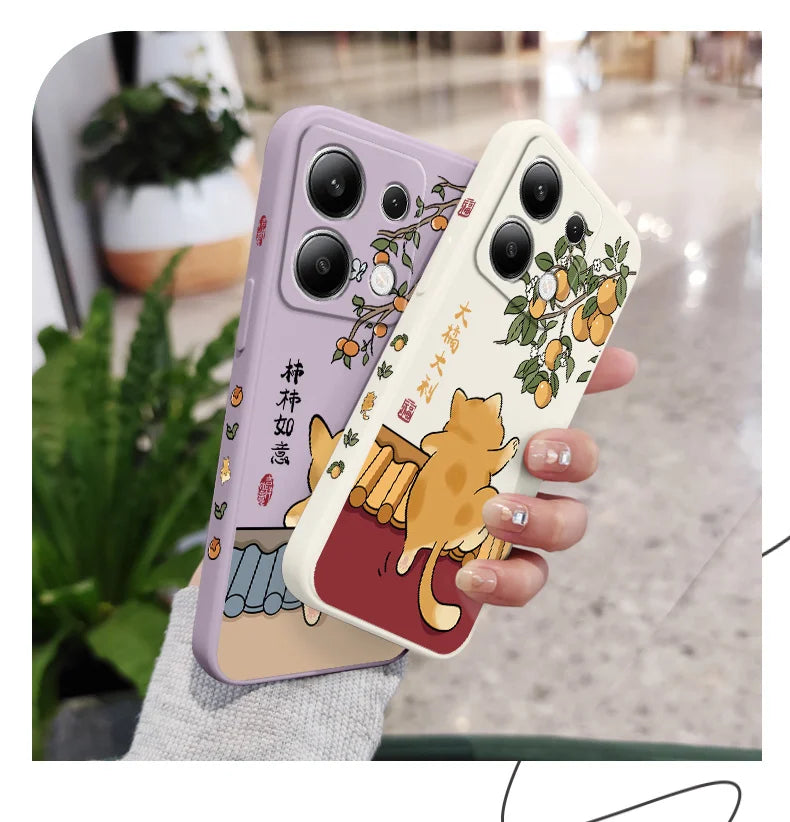 Cute Lively Cat Phone Case For Xiaomi Redmi Note 14 13 12 12S 11 11S 10 10S 9 9S Pro Plus 4G 5G Liquid Silicone Cover