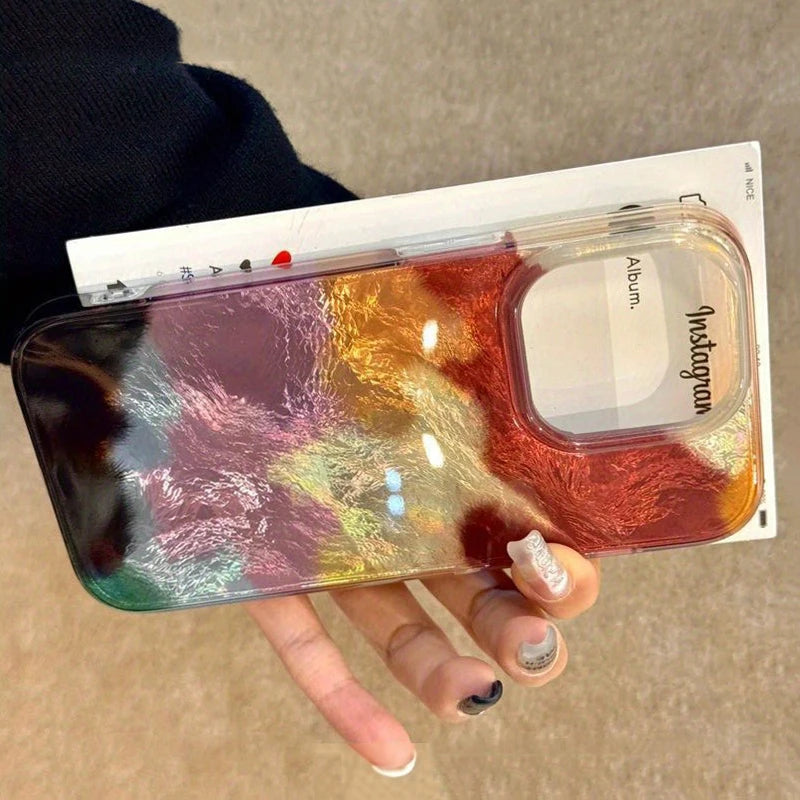 Art Color Gradient Tin Paper Pattern Glacier Case For iPhone 17 16 15 14 13 12 11 Pro Max XS XR 7 8 Plus Shockproof Bumper Cover