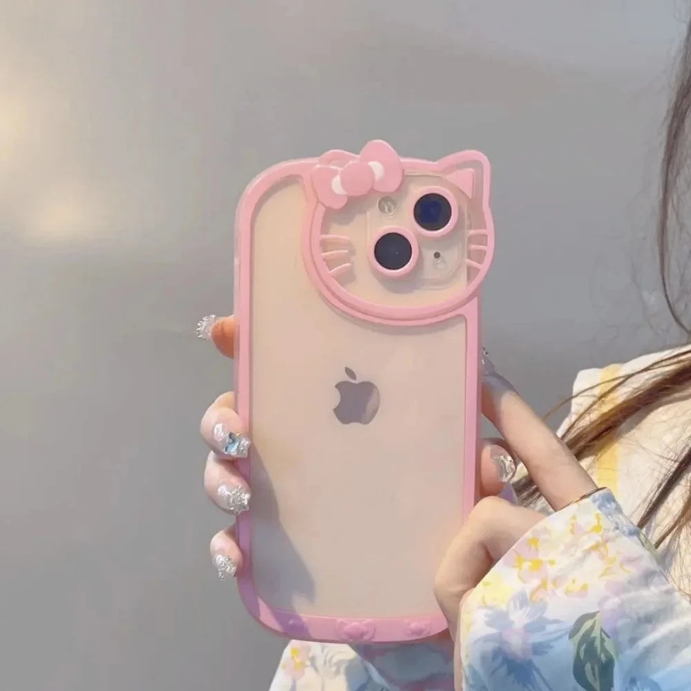 Sanrio Hello Kitty Kawaii KT Head Phone Case For iPhone 15 14 13 Pro Max 11 12 13 Pro X XR 7 8 Plus Girl Pink Y2K Kawaii Cover