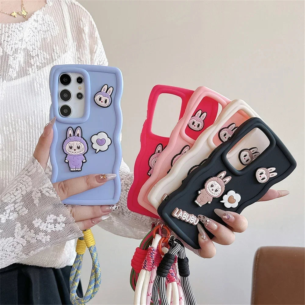 Cartoon Cute Wrist Strap Cover for Samsung Galaxy S21 FE S25 S24 S22 Ultra S23 Plus A06 A55 A35 A54 A34 Phone Case Soft