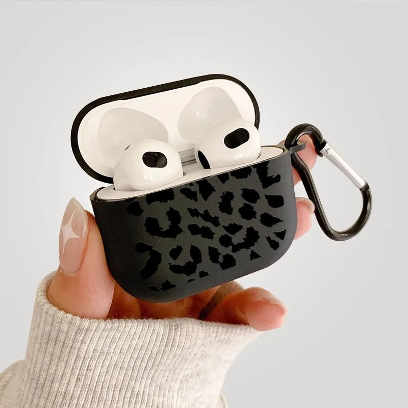 Black Leopard Print Earphone Case for Airpods Pro 2/Pro Silicone Protective Cover for Apple Airpods 4 1/2 3 Case