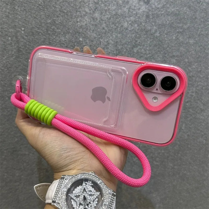 Luxury Card Slot Bag Clear With lanyard Phone Case For iPhone 11 12 13 14 15 Pro Max 16 Plus XS Shockproof Bumber Soft TPU Cover