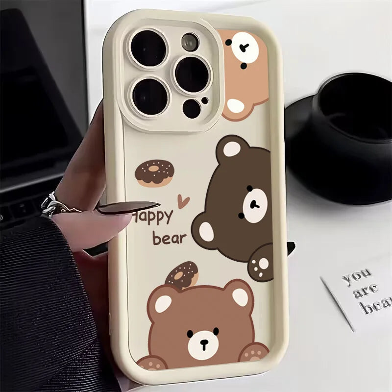 Cute Cartoon Bear Case for Samsung Galaxy S25 S23 S22 S24 Ultra Plus S21 FE A54 A53 A52 A52S A16 A15 A35 A55 A34 A33 A32 Cover