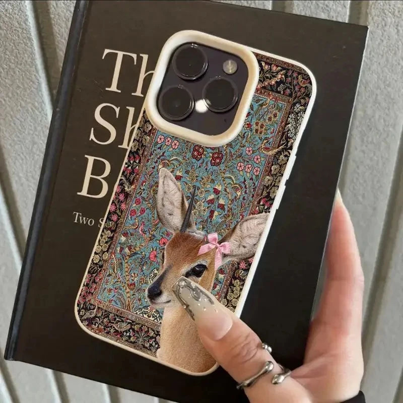 Vintage Flower Deer For IPhone 16 Phone Cases For IPhone 11 12 13 14  Plus 15 16 17 Air Pro Max Soft Cover Case Funda Bumber