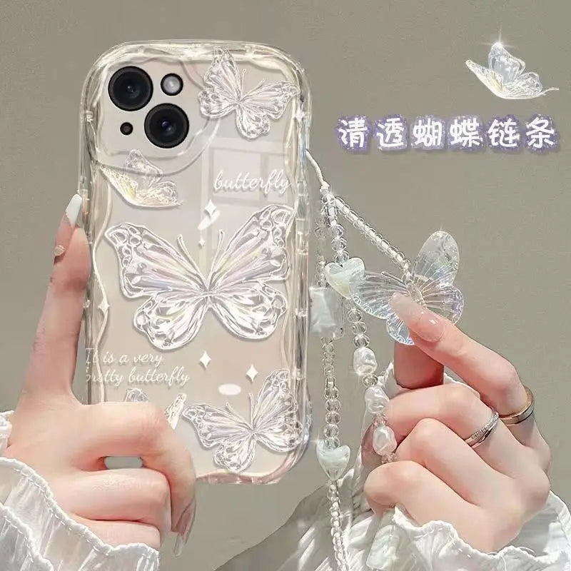 Butterfly Hand Chain Phone Case For Samsung Galaxy A55 A15 A54 A35 A24 A14 A34 A25 S25 S24 Ultra S22 S21 Plus S20 S23 FE Cover