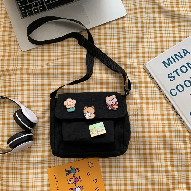 Cute Canvas Small Bag Female 2024 New Japanese Harajuku Diagonal Bag Wild Student Girl Shoulder Bag Bags for Women