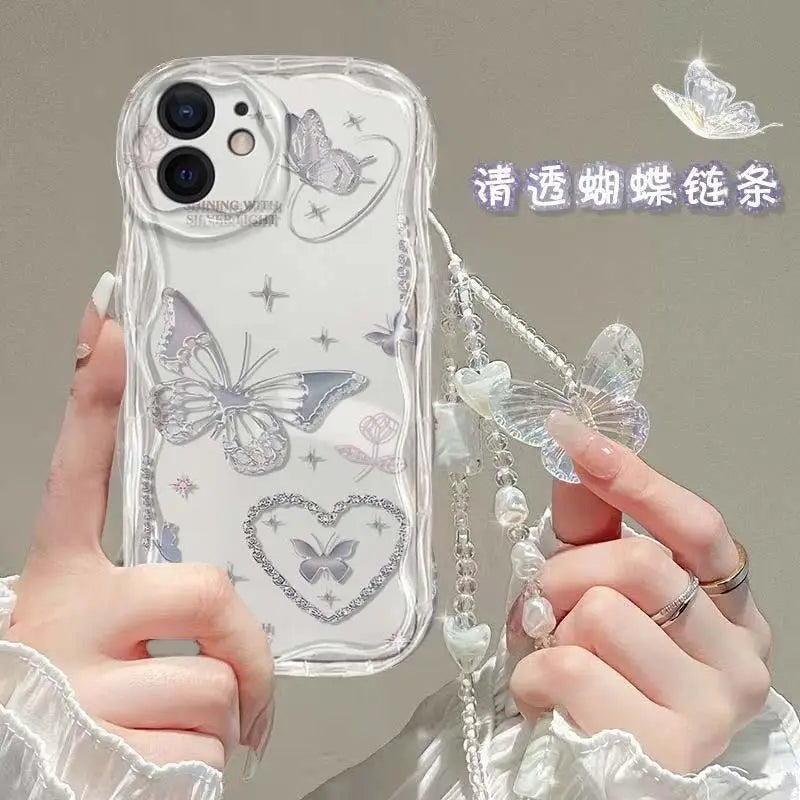 Butterfly Hand Chain Phone Case For Samsung Galaxy A55 A15 A54 A35 A24 A14 A34 A25 S25 S24 Ultra S22 S21 Plus S20 S23 FE Cover