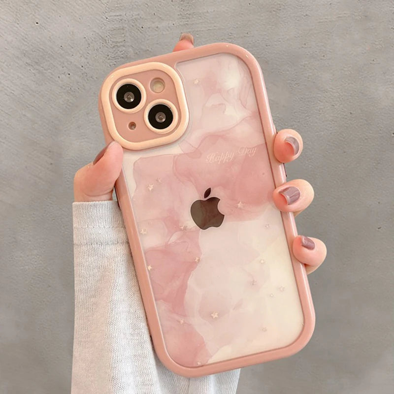 Gradient Pink Green Abstract Oil Painting Acrylic Clear Case For iPhone 16 Pro Max 15 14 13 12 11 Soft Bumper Hard Back Cover