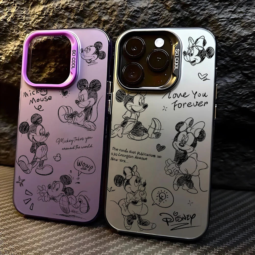 Line Retro Mickey Minnie Phone Case For Xiaomi Redmi Note 7 8 9 9S 10 11 12 13 14 Pro Plus 4G 5G Anti Fall Matte Back Cover