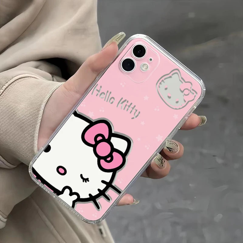 Creative Sanrio Biye's Hello Kitty Case For iPhone 16 15 14 13 12 11 Pro Max X XR XS 7 8 Plus Simple and Cute Soft Cover Y2K